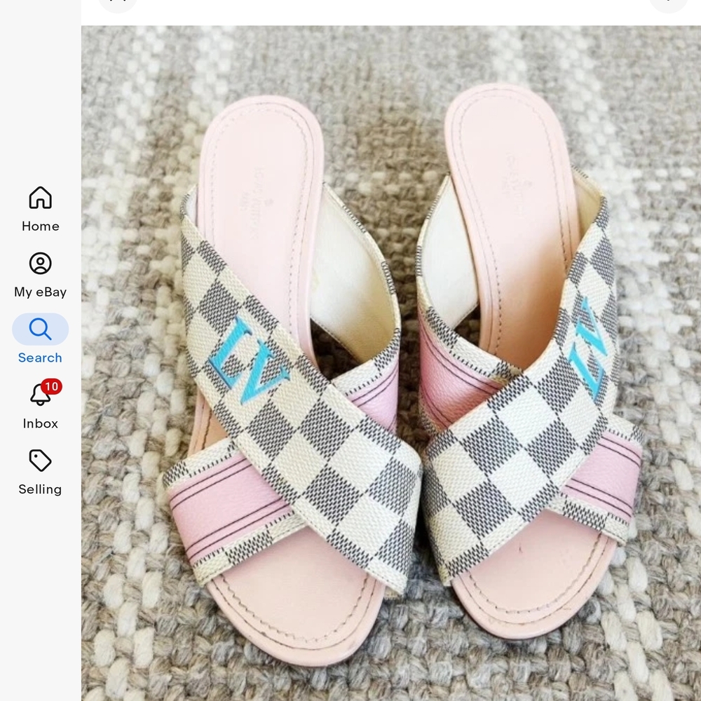 LOUIS VUITTON AZUR DAMIER WEDGE SANDALS SIZE 37